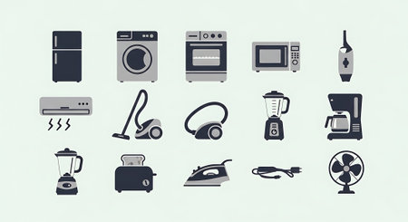 Set of household appliances icons. Vector illustration in flat design style.の素材