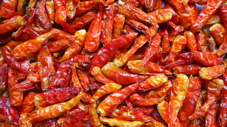 Hot and spicy dried chili in background