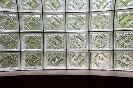 Wall from glass cubes block transparent square for background