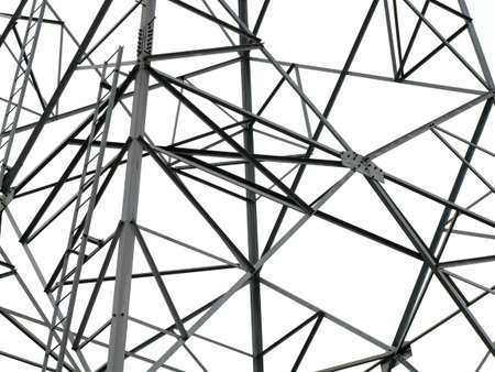 Electricity post. Closeup of electric pole tower isolated on white background.