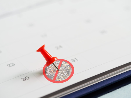 Red pin on 31 May calendar with no cigarette tobacco sign. Target to quit smoking. Concept of World No Tobacco Day in 31 May, stop smoking, do not smoke, quit smoking, protect your health and other.の写真素材