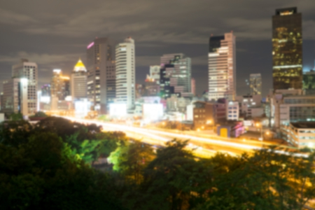Abstract blur bokeh city night lights, city road at night at Bangkok, Thailand.の写真素材