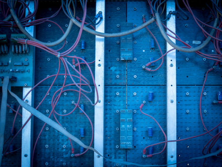 Electric circuit main board control system in blue tone. Technology and power concept.