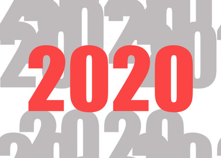 Happy New 2020 Year. Red 2020 illustration with grey 2020 pattern background. Festive poster or...