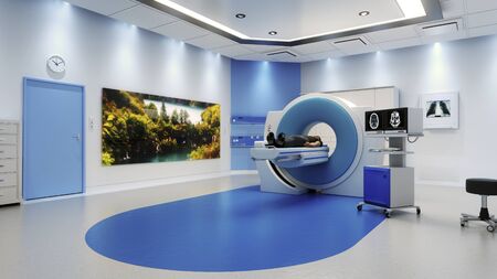 MRI Scanner Room With Patientの写真素材