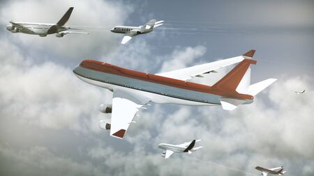 Many Airliners In The Sky, Daytimeの写真素材