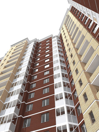 3d rendering of modern multi-storey residential building isolated on whiteの写真素材