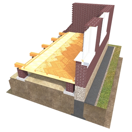 Cross section of brick house. 3D architectural visualization isolated on whiteの写真素材