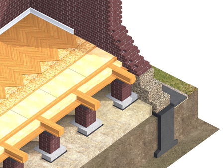 Cross section of brick house. 3D architectural visualization isolated on whiteの写真素材
