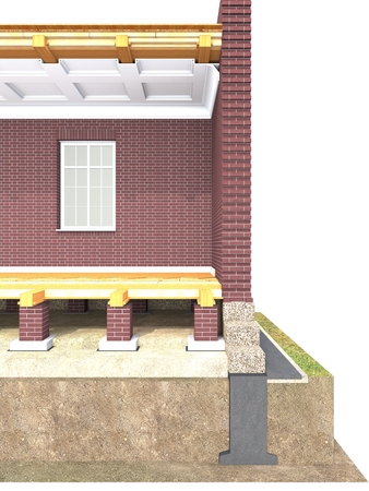 Cross section of brick house. 3D architectural visualization isolated on whiteの写真素材
