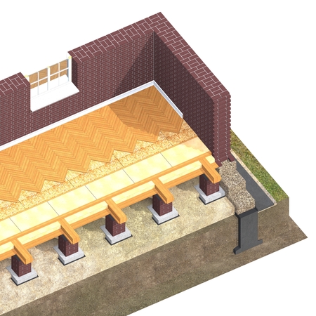 Cross section of brick house. 3D architectural visualization isolated on whiteの写真素材