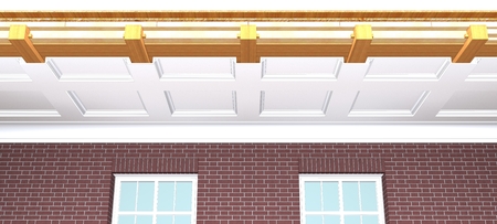 Cross section of wooden overlap in a brick houseの写真素材