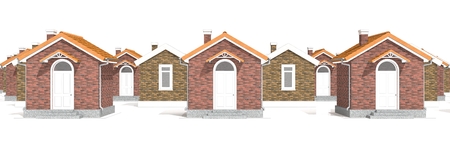 Architecture 3D model of brick houses isolated on whiteの写真素材
