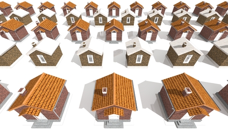 Architecture 3D model of brick houses isolated on whiteの写真素材