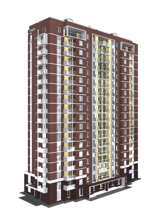 3d rendering of modern multi-storey residential building isolated on whiteの写真素材