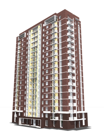 3d rendering of modern multi-storey residential building isolated on whiteの写真素材
