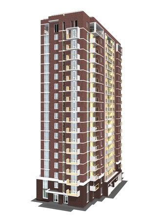 3d rendering of modern multi-storey residential building isolated on whiteの写真素材