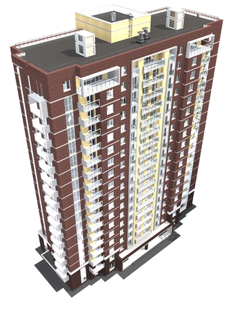 3d rendering of modern multi-storey residential building isolated on whiteの写真素材