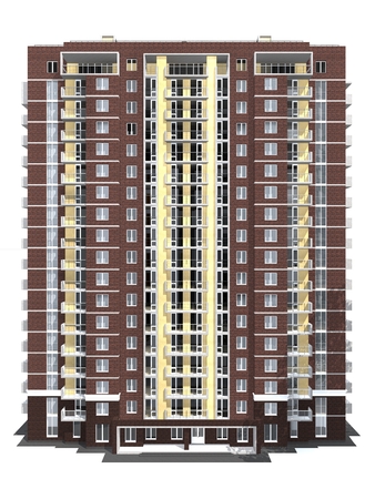 3d rendering of modern multi-storey residential building isolated on whiteの写真素材
