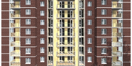 3d rendering of modern multi-storey residential building isolated on whiteの写真素材