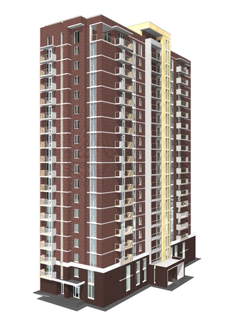 3d rendering of modern multi-storey residential building isolated on whiteの写真素材