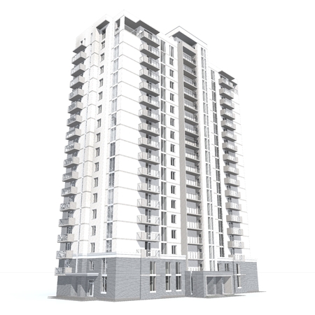 3d rendering of modern multi-storey residential building isolated on whiteの写真素材