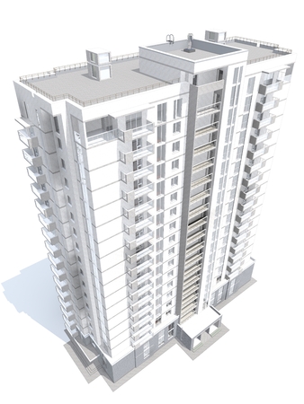3d rendering of modern multi-storey residential building isolated on whiteの写真素材
