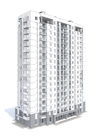 3d rendering of modern multi-storey residential building isolated on whiteの写真素材