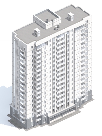 3d rendering of modern multi-storey residential building isolated on whiteの写真素材