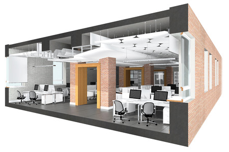 Cross section of the office space. Architectural visualization isolated on whiteの写真素材