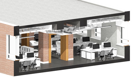 Cross section of the office space. Architectural visualization isolated on whiteの写真素材