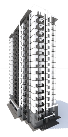 visualization of modern multi-storey residential building isolated on whiteの写真素材