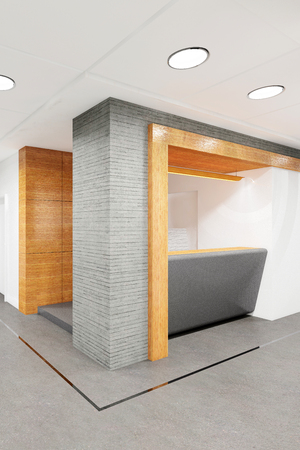office lobby with a reception desk visualizationの写真素材