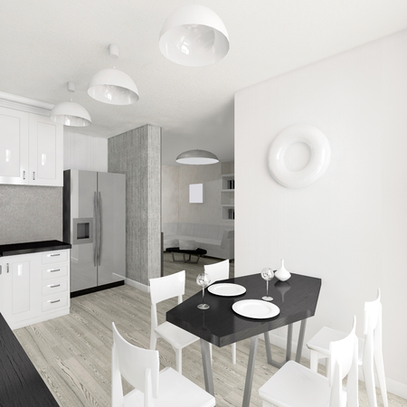 Modern interior of the kitchen 3D illustrationの写真素材