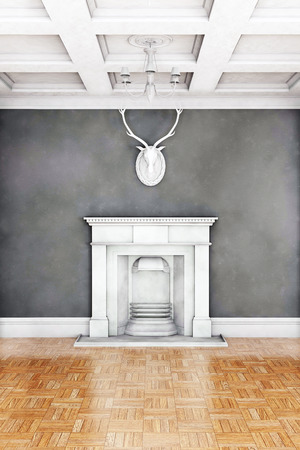 Classic living room interior with fireplace. 3D illustrationの写真素材