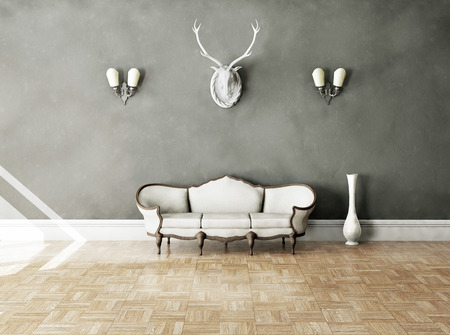 White classical style sofa in vintage room. 3D illustrationの写真素材