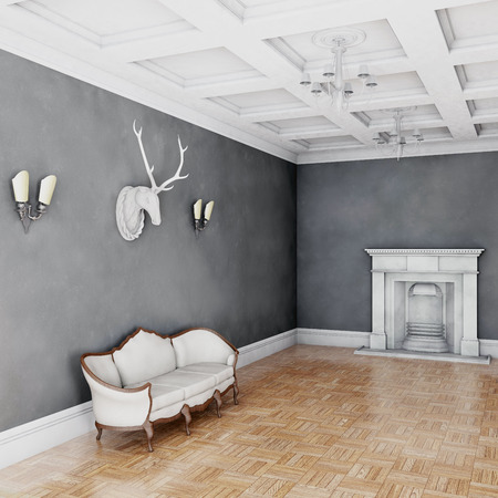 White classical style sofa in vintage room. 3D illustrationの写真素材