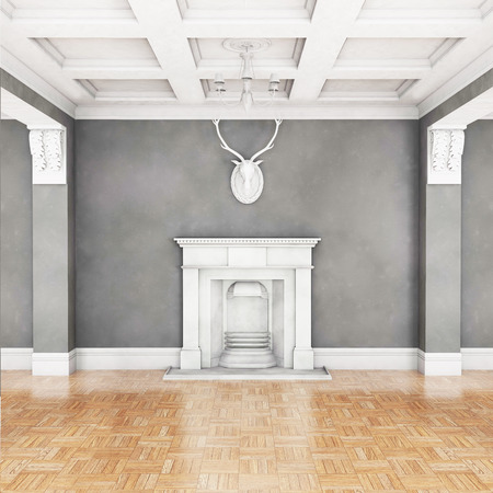 Classic living room interior with fireplace. 3D illustrationの写真素材