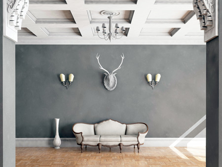 White classical style sofa in vintage room. 3D illustrationの写真素材