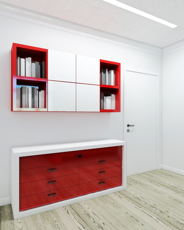 Large Red and White Chest of Drawers 3D renderの写真素材