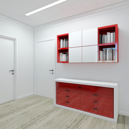 Large Red and White Chest of Drawers 3D renderの写真素材