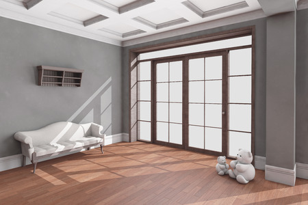 Classic living room interior with hardwood floor. 3D illustrationの写真素材