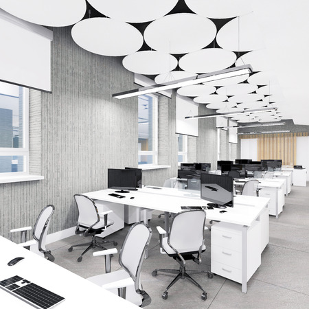 Empty modern office interior work place 3D illustrationの写真素材