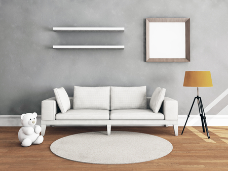 Living room interior with hardwood floor. 3D illustrationの写真素材