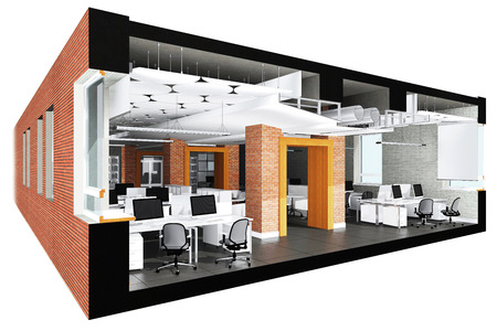 Cross section of the office space. Architectural visualization isolated on whiteの写真素材