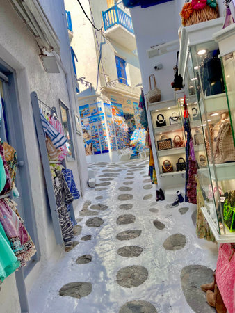 Street in the old town of Santoriniの写真素材