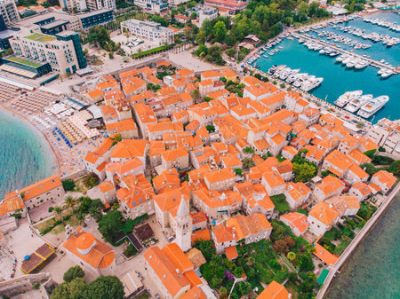 old town of Budva in Montenegro on the Adriatic coast, aerial view