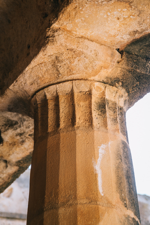 Detailed close-up of top of column in ancient royal tombs, Cyprusの写真素材