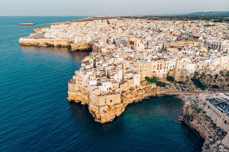 Aerial View panorama of town Polignano a Mareの写真素材