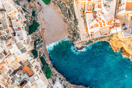 Top view beach of Polignano a Mare on summer day without people